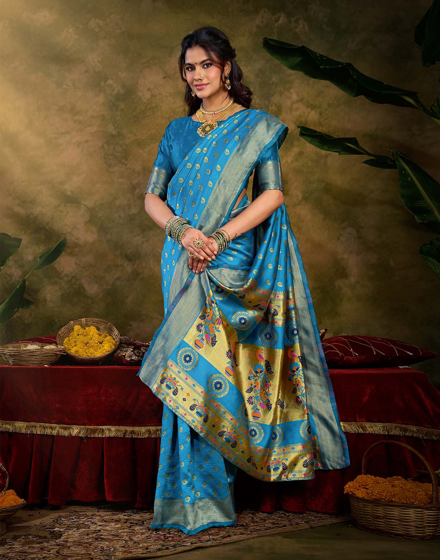 Sky Blue Silk Woven Paithani Saree
