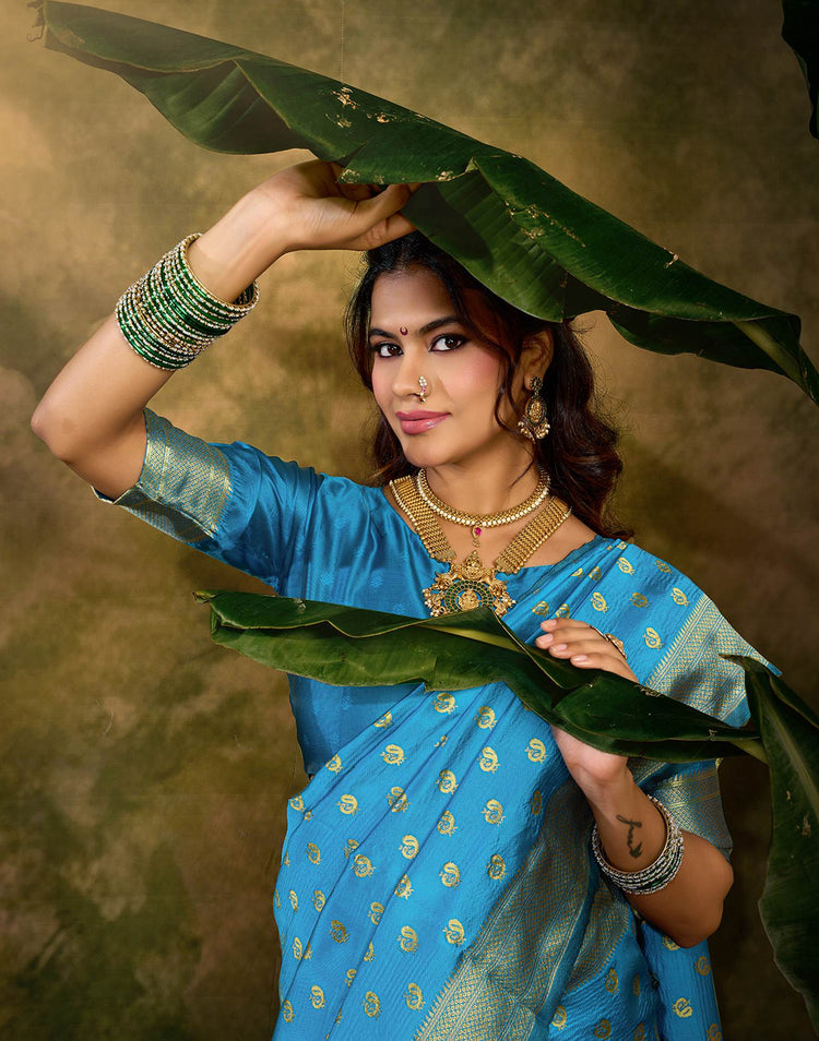 Sky Blue Silk Woven Paithani Saree