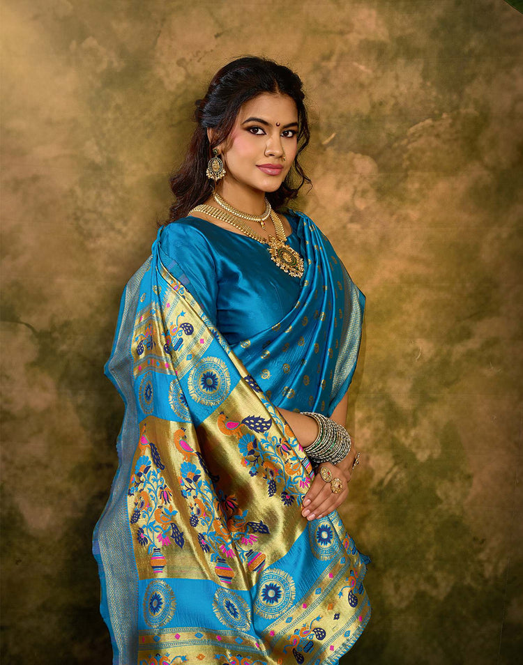 Sky Blue Silk Woven Paithani Saree