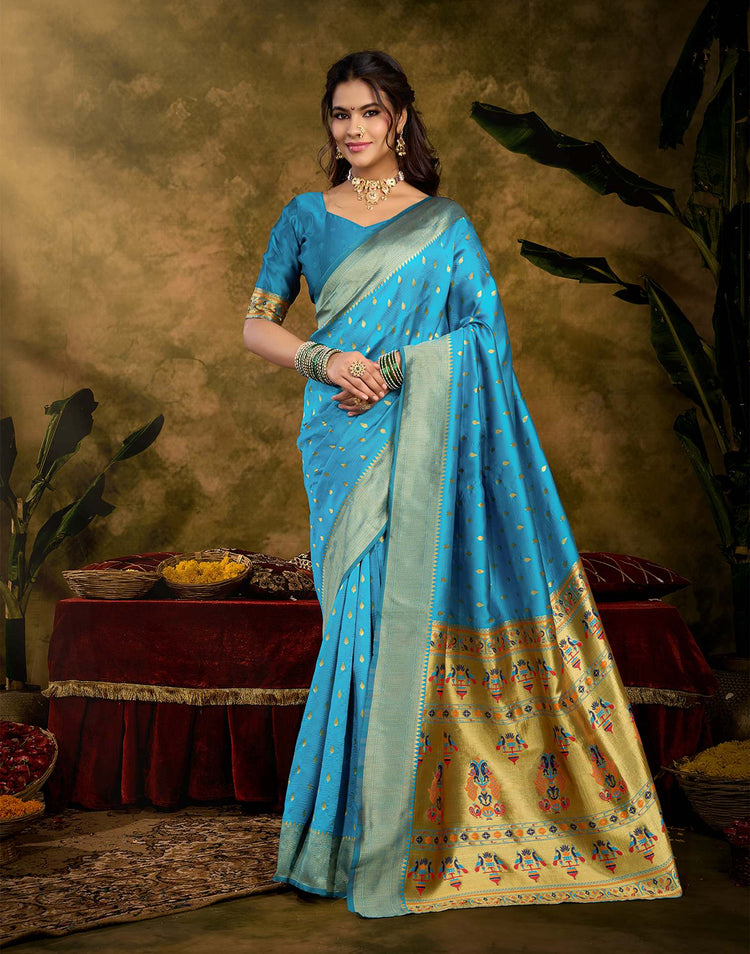 Sky Blue Silk Woven Paithani Saree