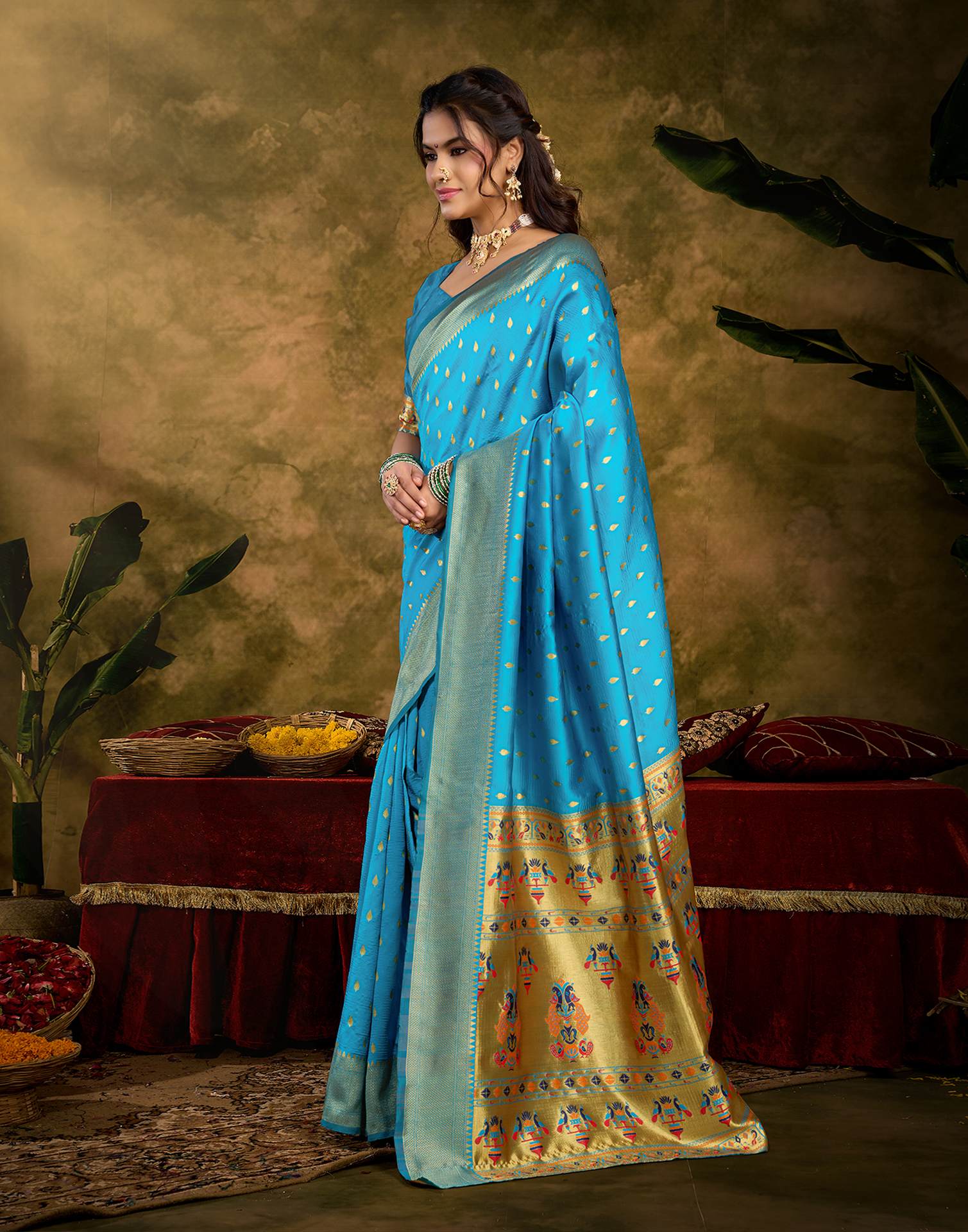 Sky Blue Silk Woven Paithani Saree