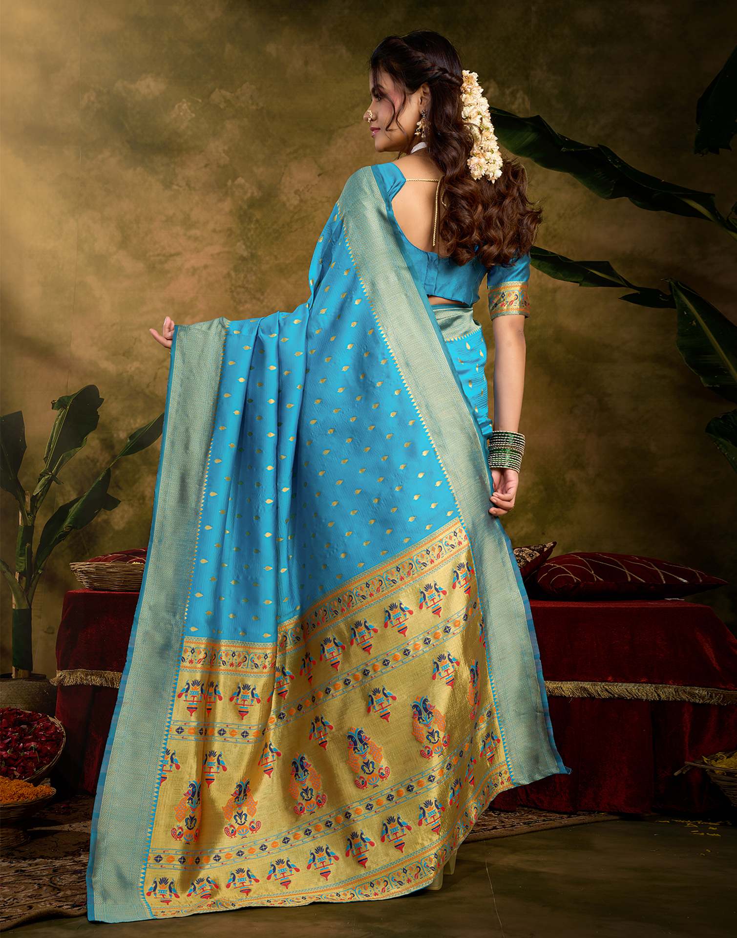 Sky Blue Silk Woven Paithani Saree