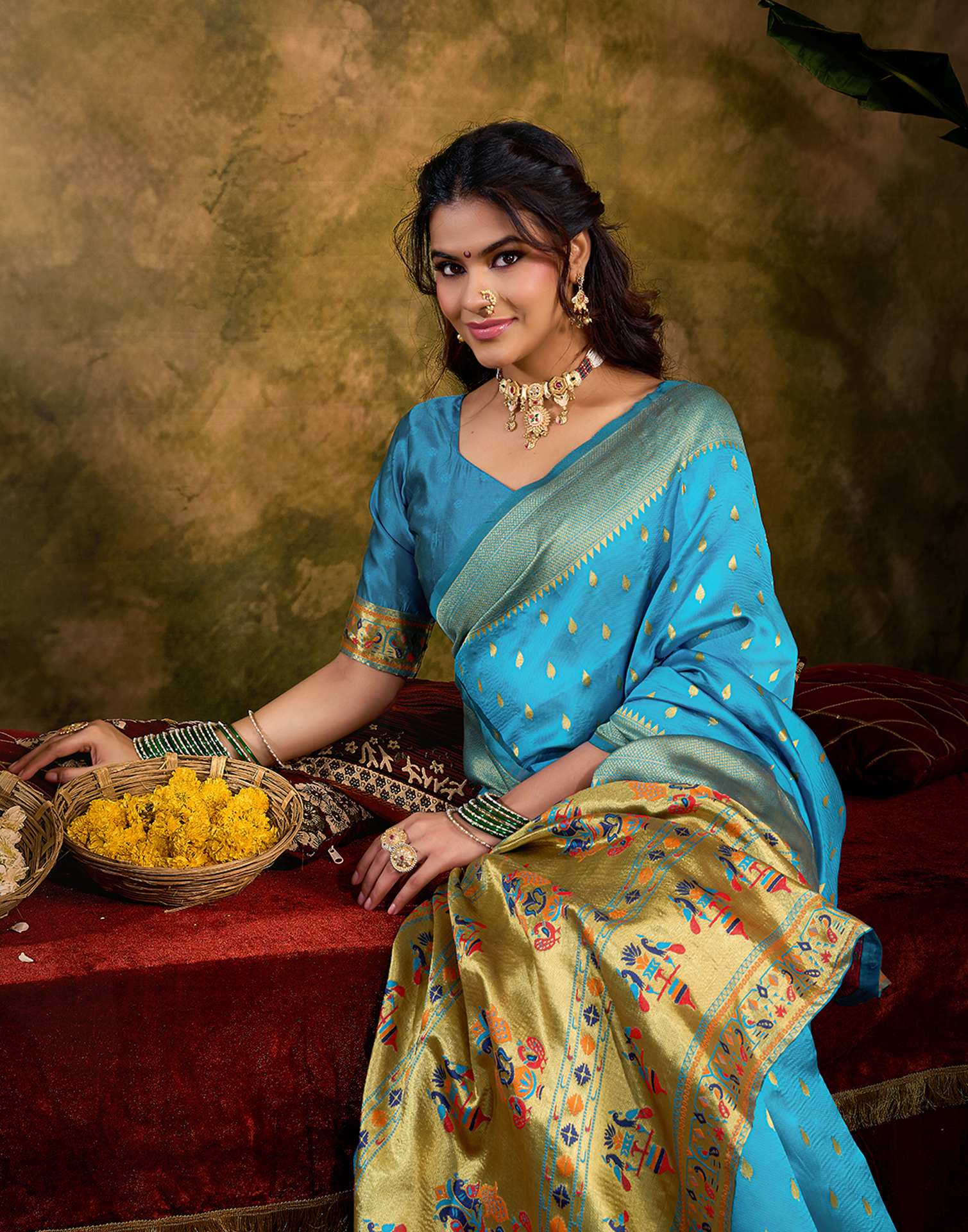 Sky Blue Silk Woven Paithani Saree
