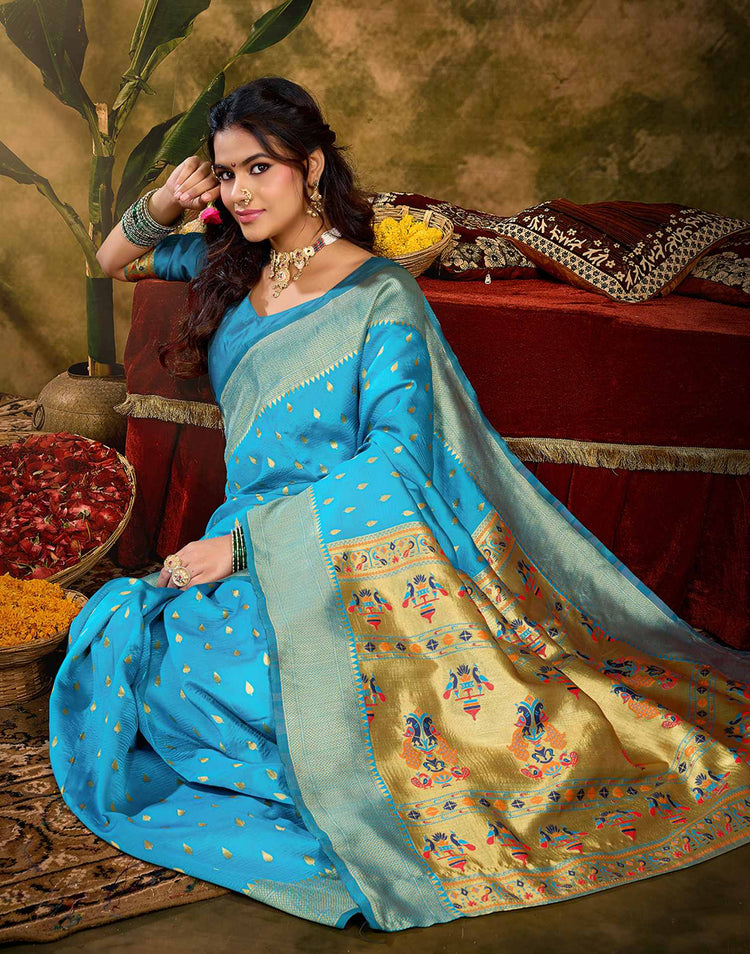 Sky Blue Silk Woven Paithani Saree
