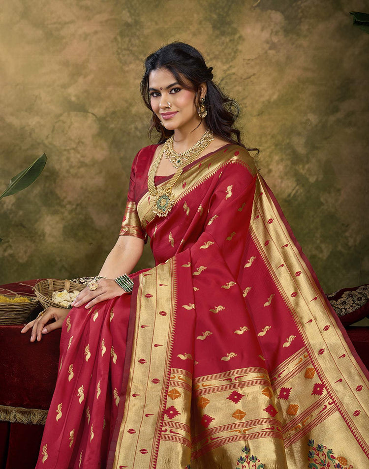 Red Silk Woven Paithani Saree
