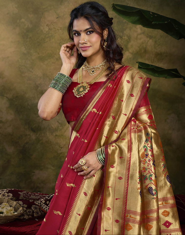 Red Silk Woven Paithani Saree