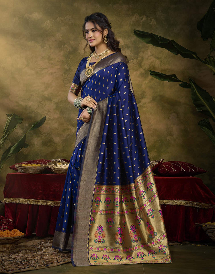 Navy Blue Silk Woven Paithani Saree