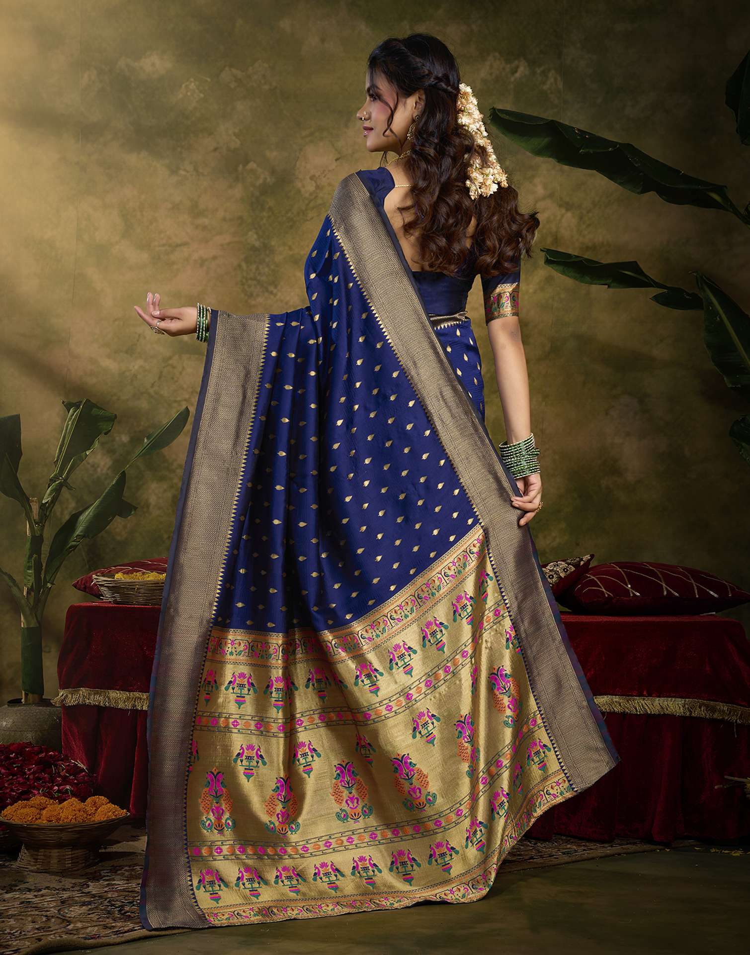 Navy Blue Silk Woven Paithani Saree