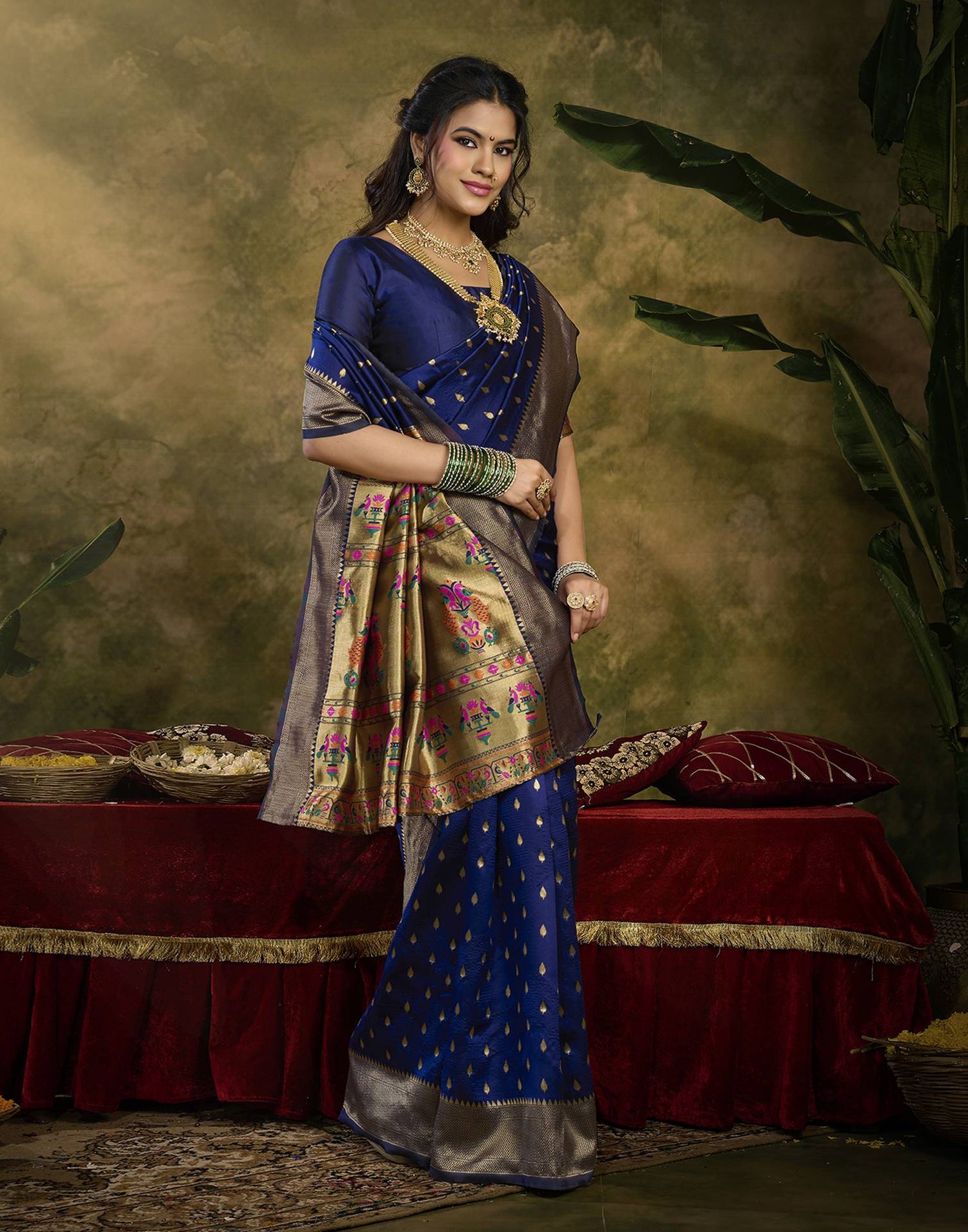 Navy Blue Silk Woven Paithani Saree