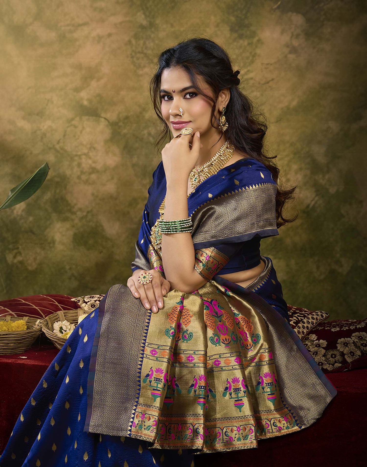 Navy Blue Silk Woven Paithani Saree