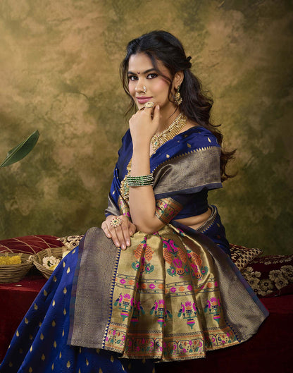 Navy Blue Silk Woven Paithani Saree