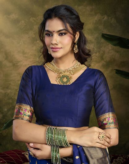 Navy Blue Silk Woven Paithani Saree