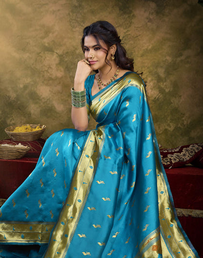 Sky Blue Silk Woven Paithani Saree