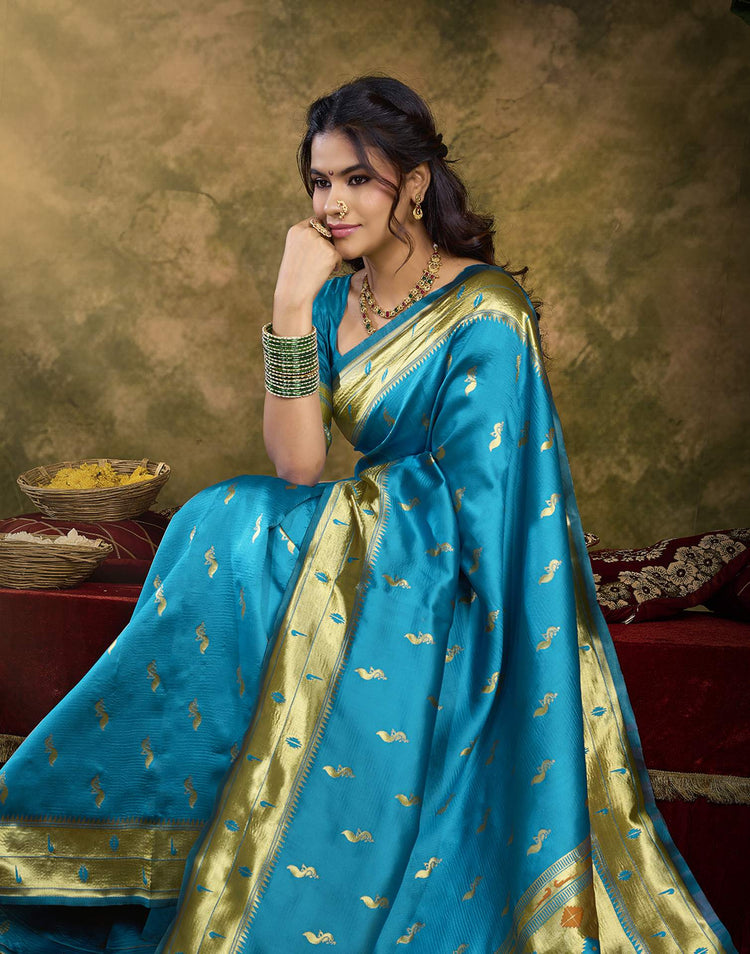 Sky Blue Silk Woven Paithani Saree