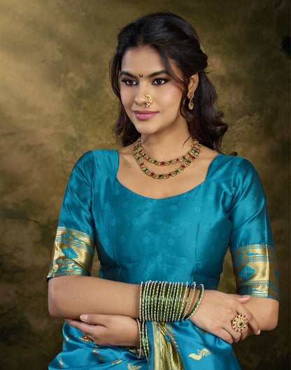 Sky Blue Silk Woven Paithani Saree
