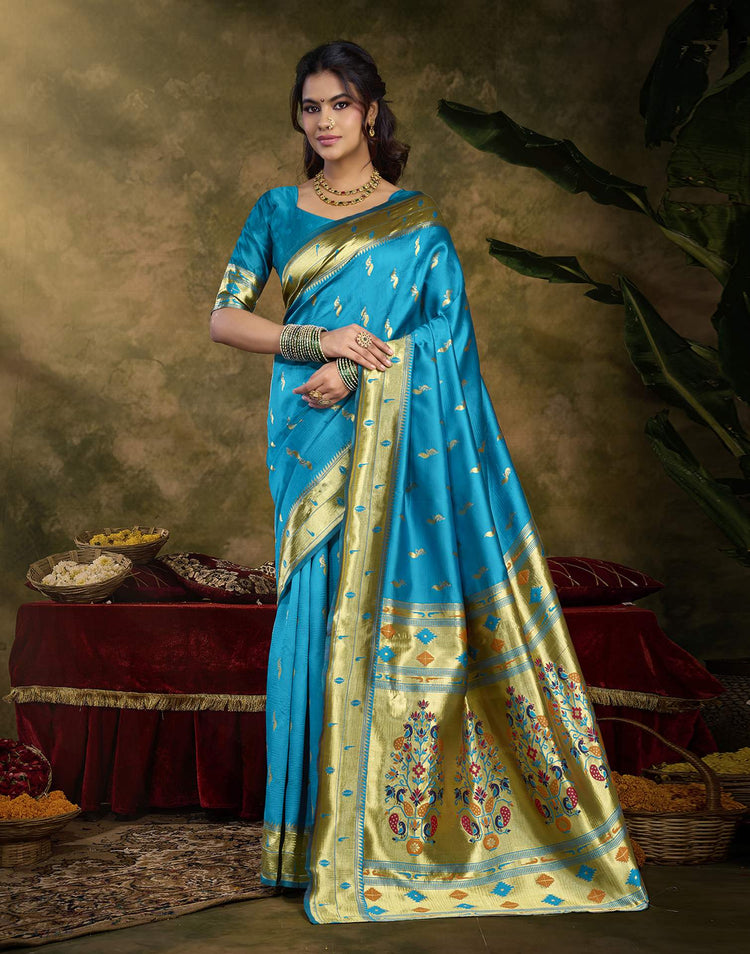 Sky Blue Silk Woven Paithani Saree
