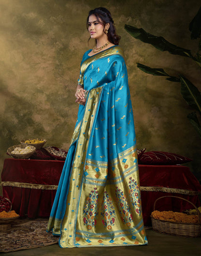 Sky Blue Silk Woven Paithani Saree