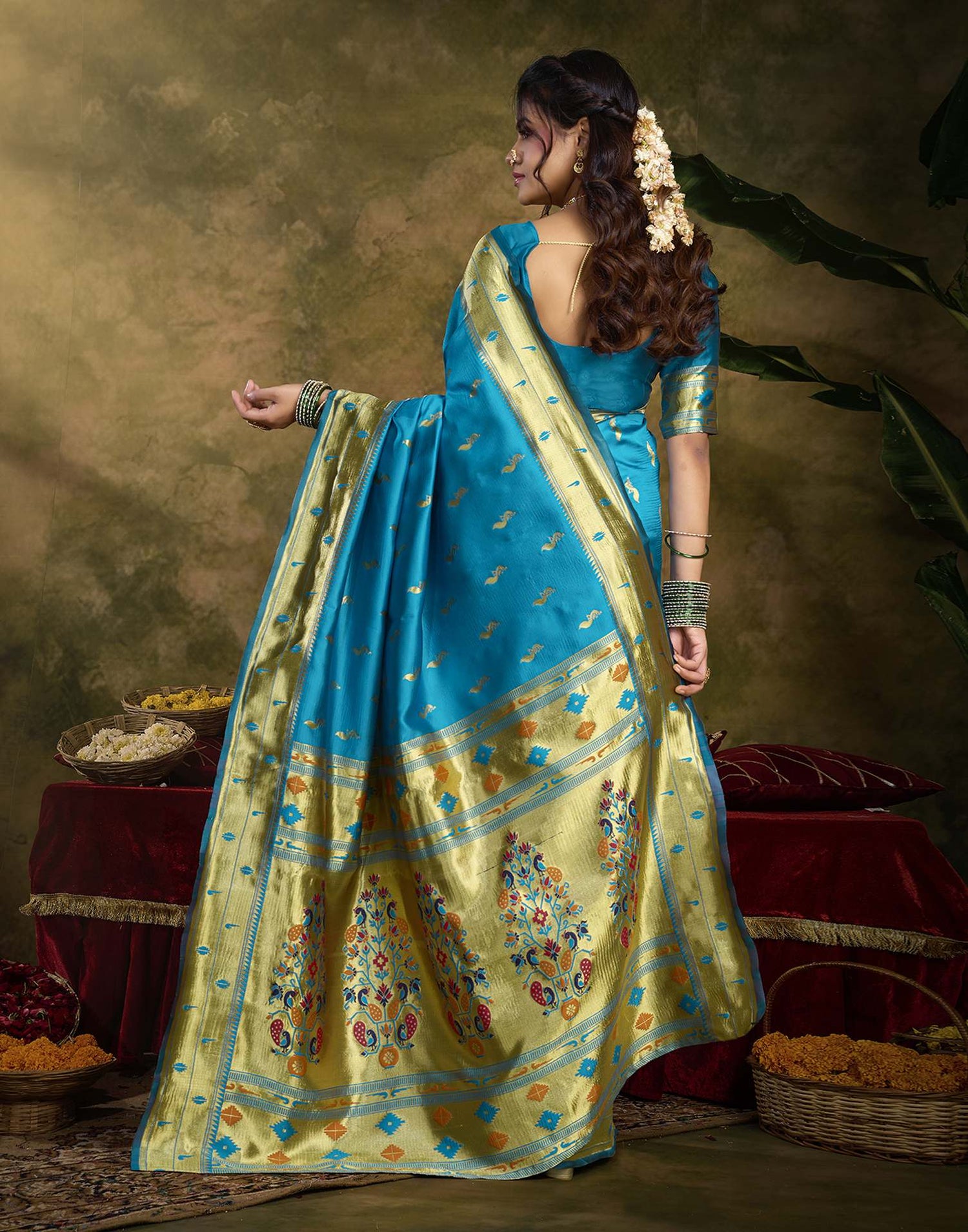 Sky Blue Silk Woven Paithani Saree