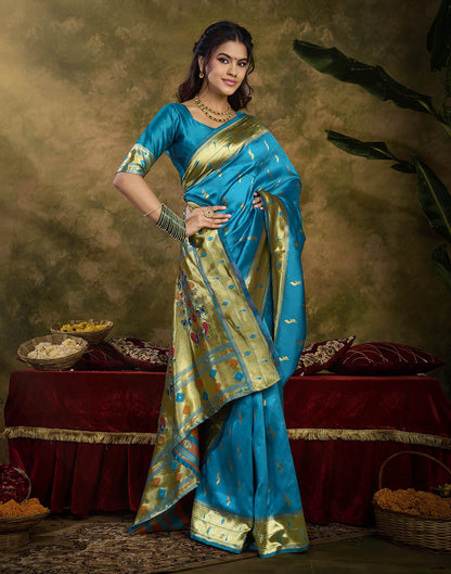 Sky Blue Silk Woven Paithani Saree
