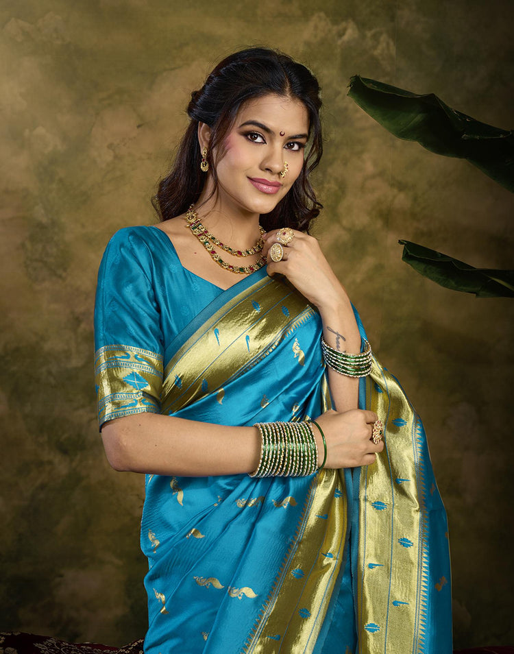 Sky Blue Silk Woven Paithani Saree