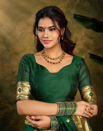 Dark Green Silk Woven Paithani Saree