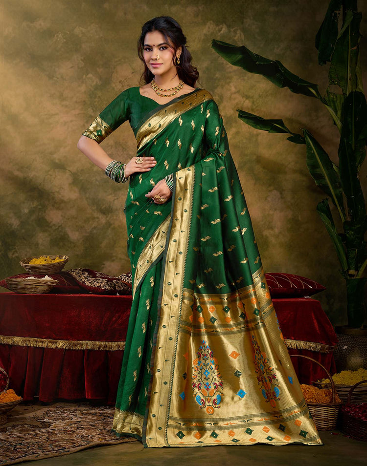Dark Green Silk Woven Paithani Saree