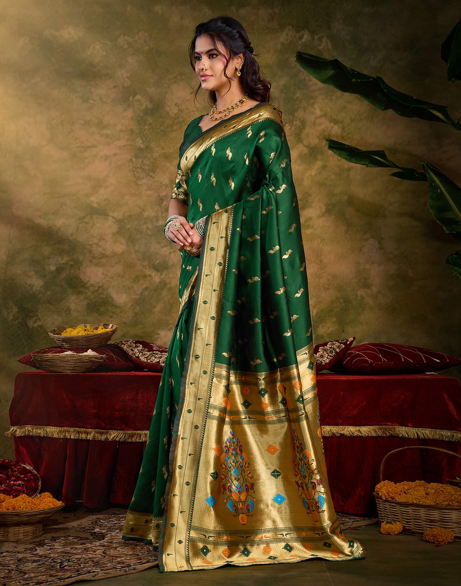 Dark Green Silk Woven Paithani Saree