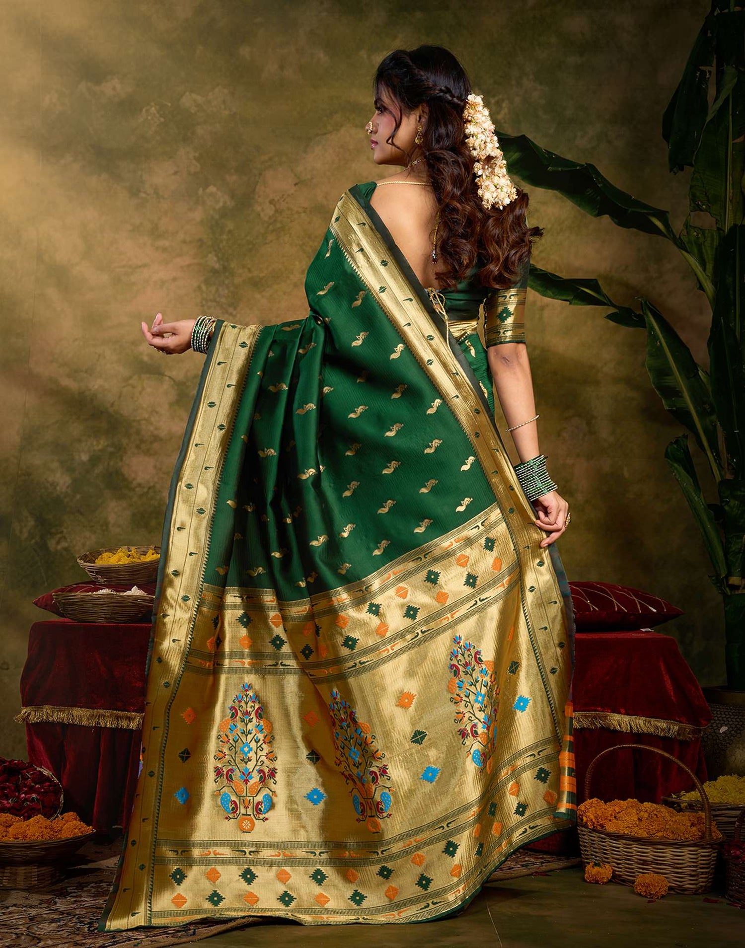 Dark Green Silk Woven Paithani Saree