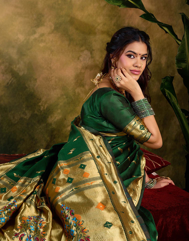 Dark Green Silk Woven Paithani Saree