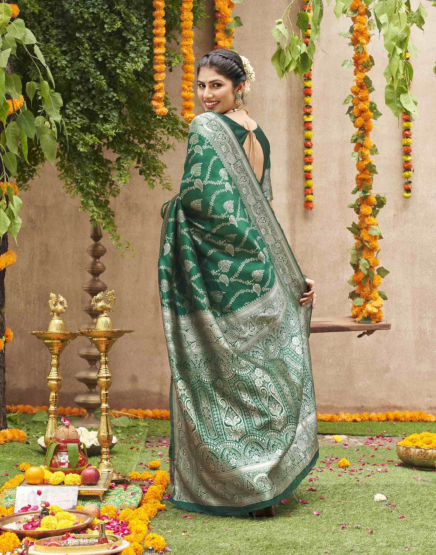 Dark Green Silk Woven Banarasi Saree