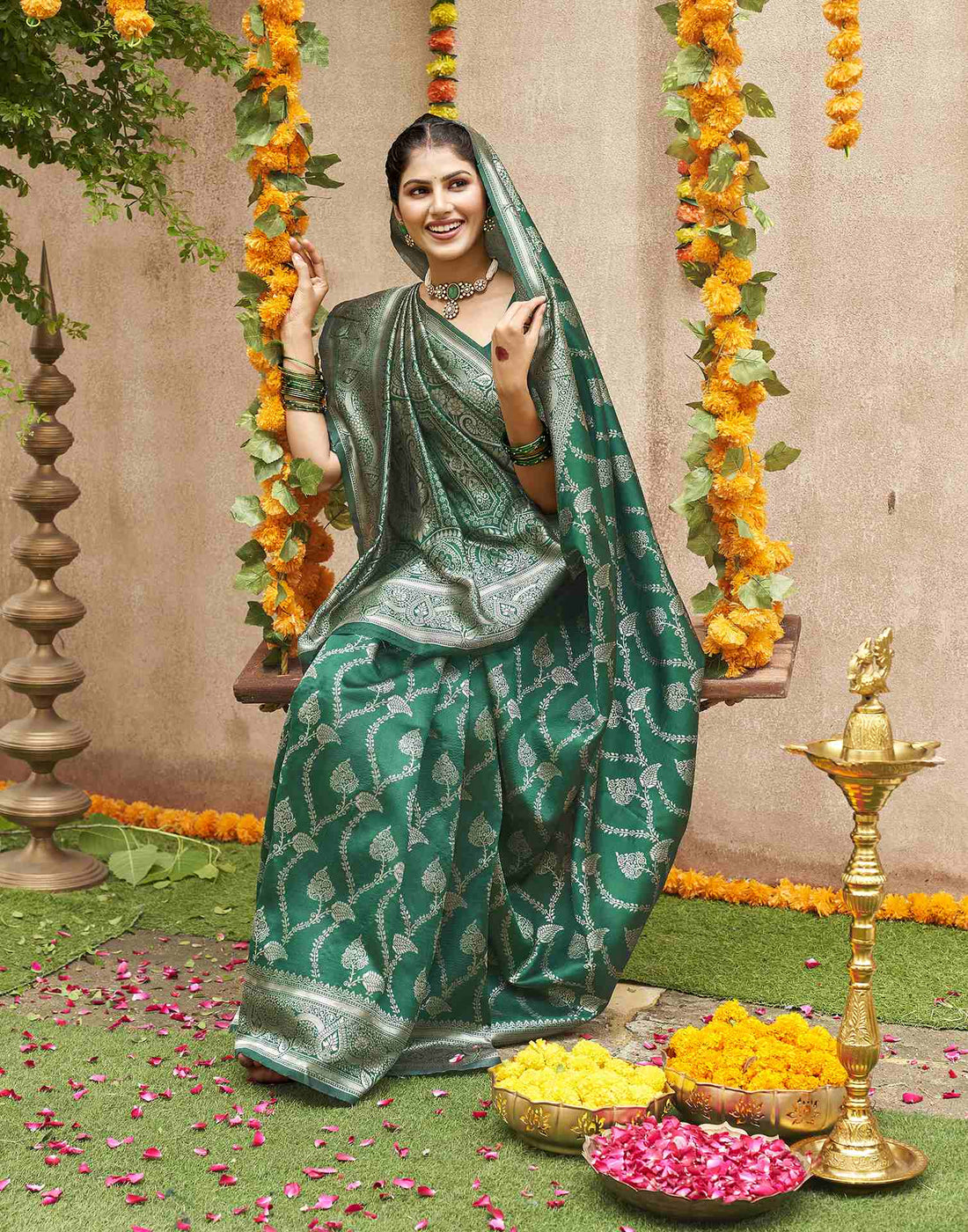 Dark Green Silk Woven Banarasi Saree