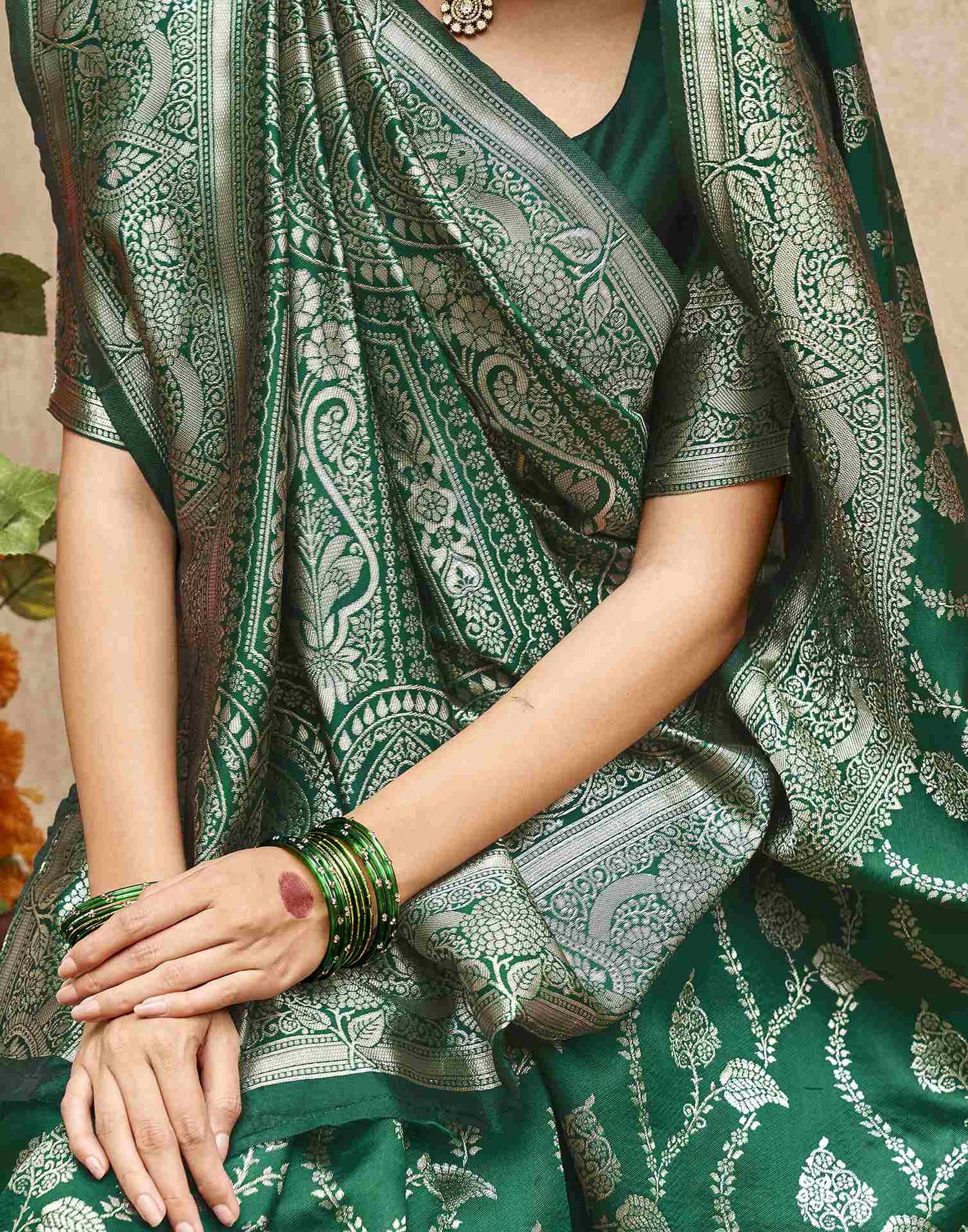 Dark Green Silk Woven Banarasi Saree