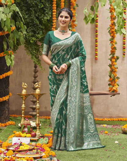 Dark Green Silk Woven Banarasi Saree
