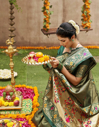 Green Silk Woven Banarasi Saree