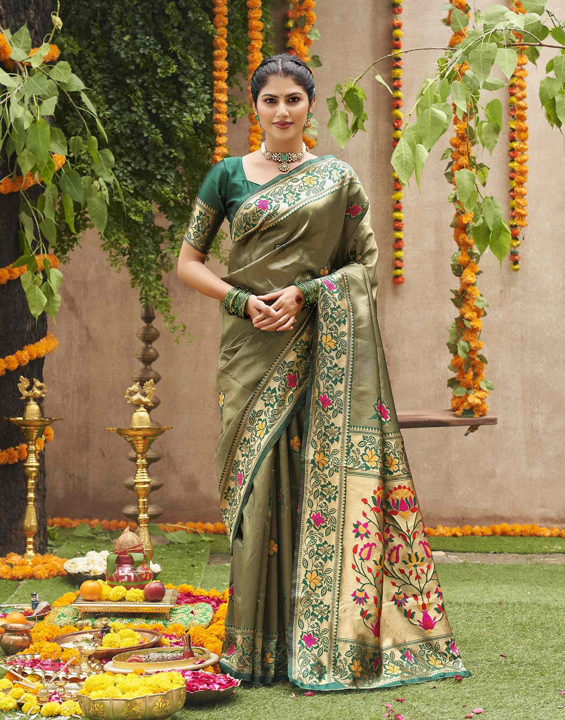 Green Silk Woven Banarasi Saree