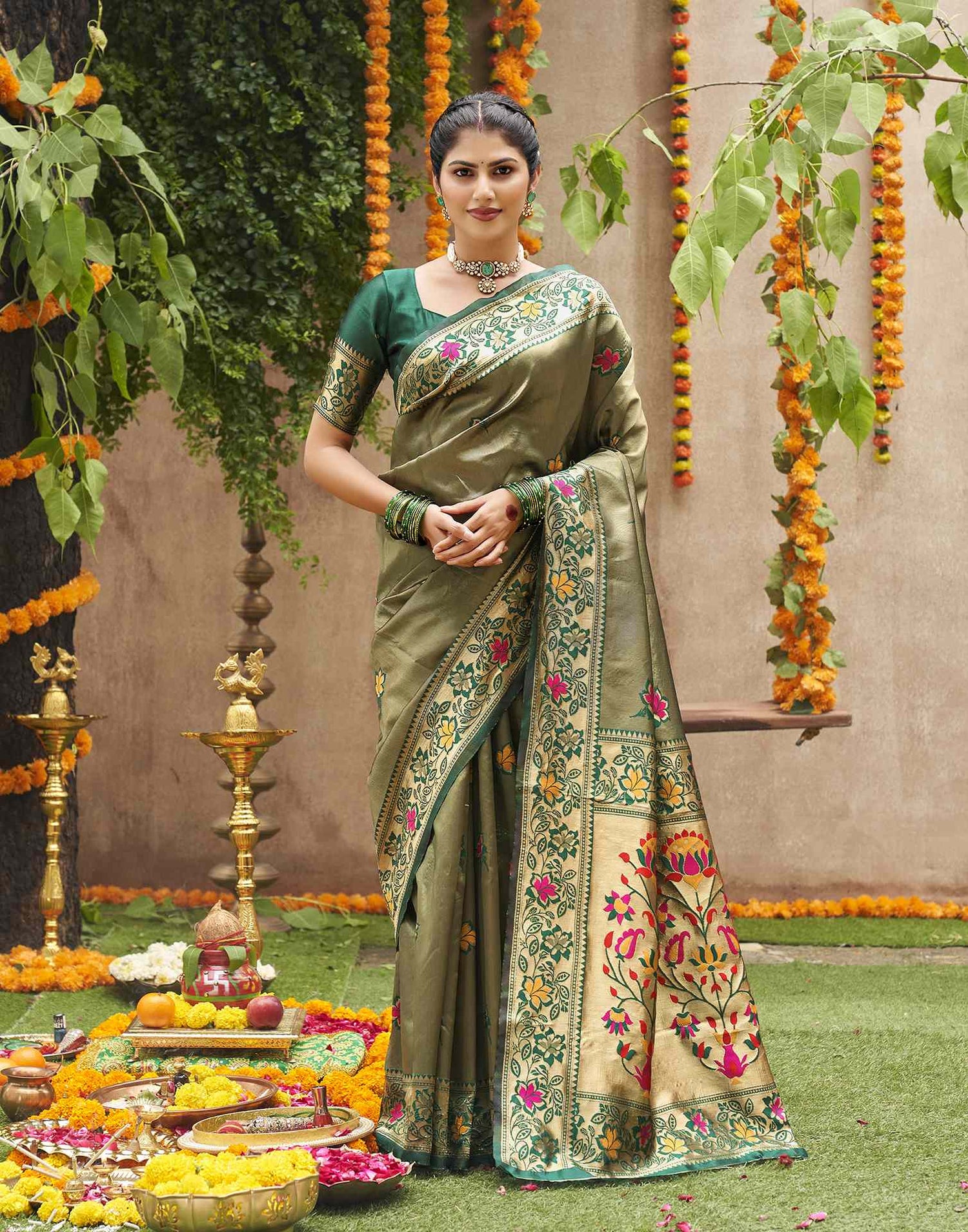 Green Silk Woven Banarasi Saree