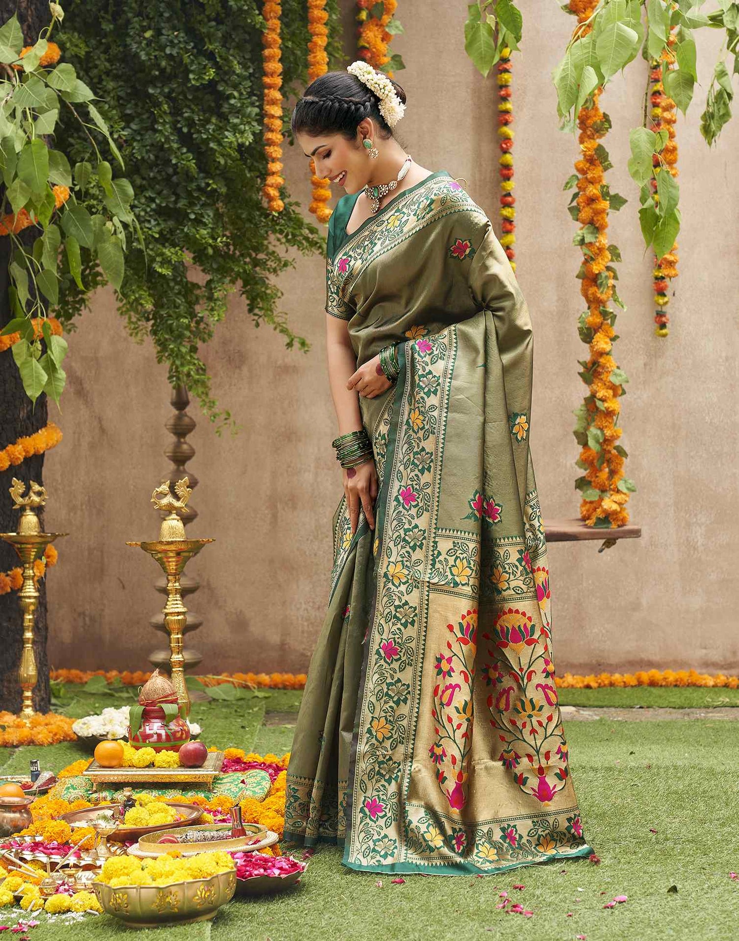 Green Silk Woven Banarasi Saree