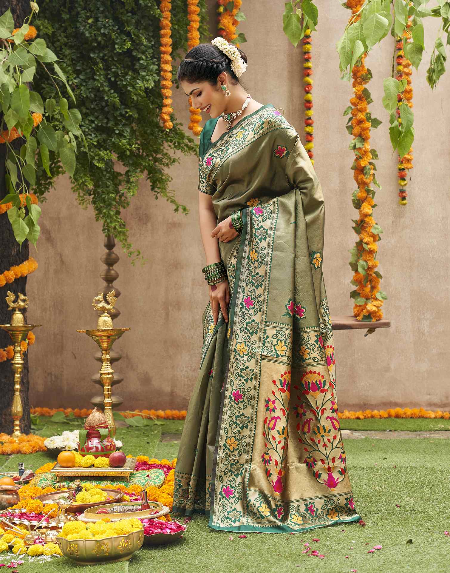 Green Silk Woven Banarasi Saree