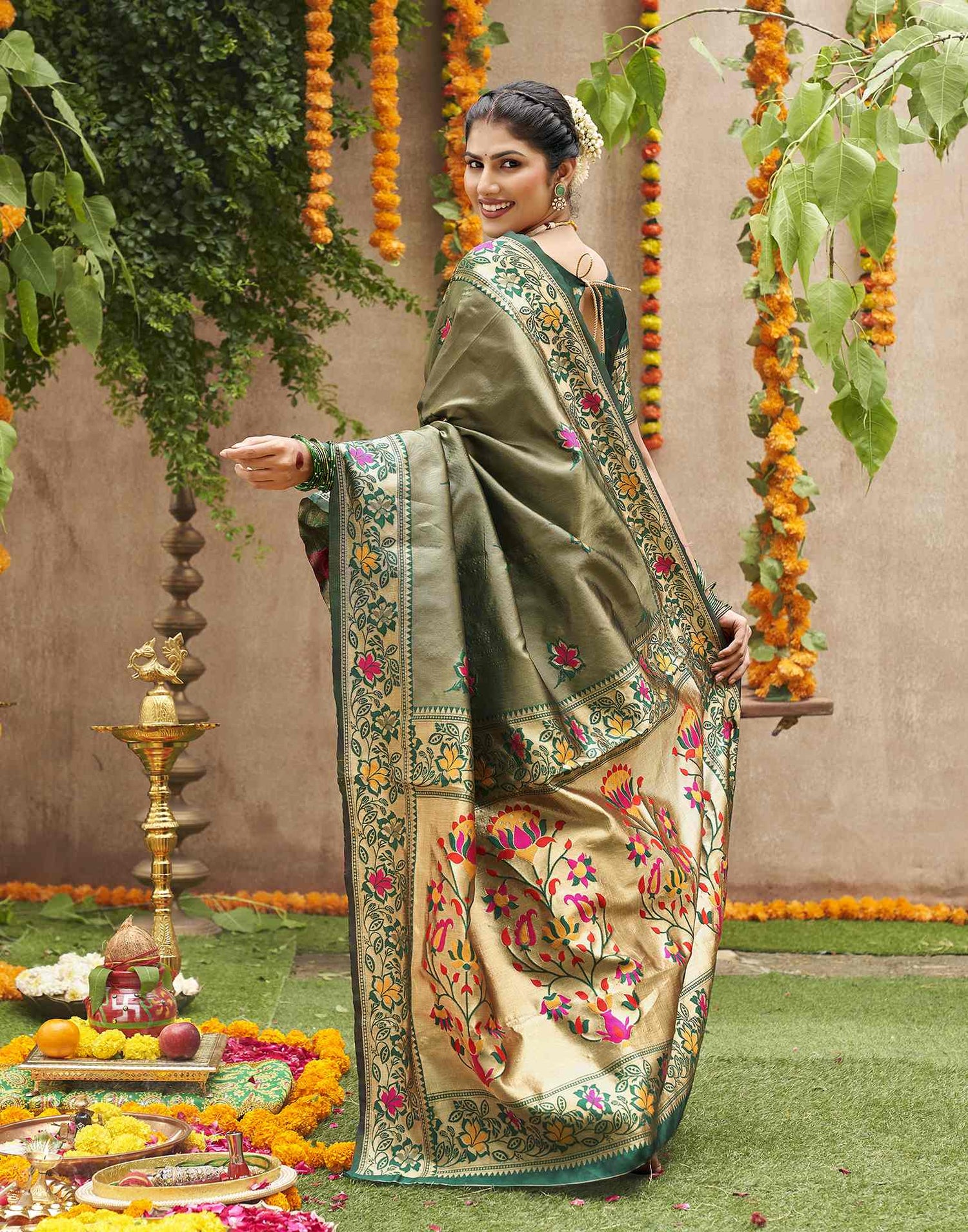 Green Silk Woven Banarasi Saree
