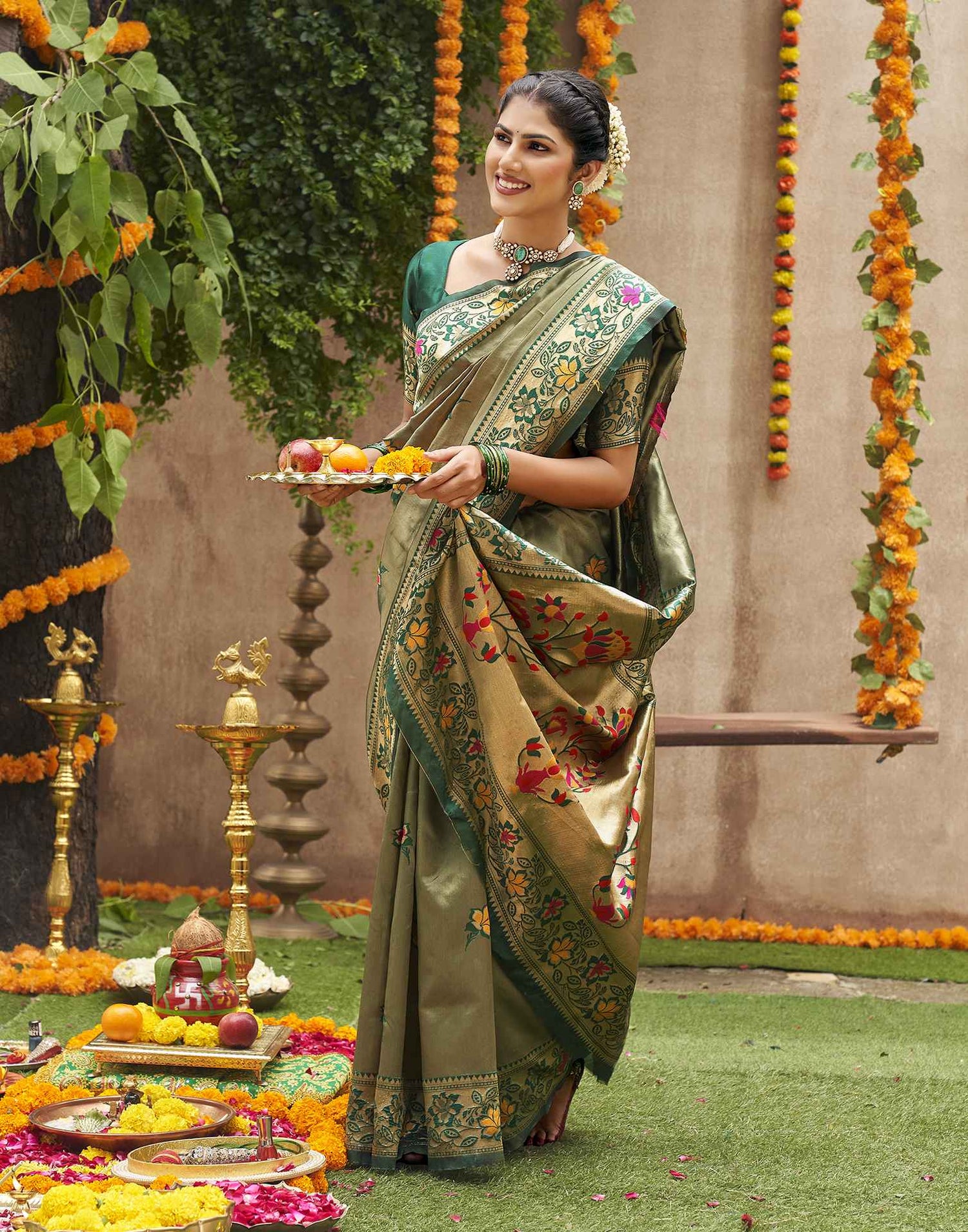 Green Silk Woven Banarasi Saree