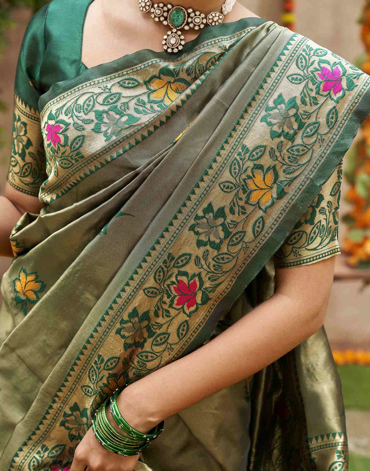 Green Silk Woven Banarasi Saree