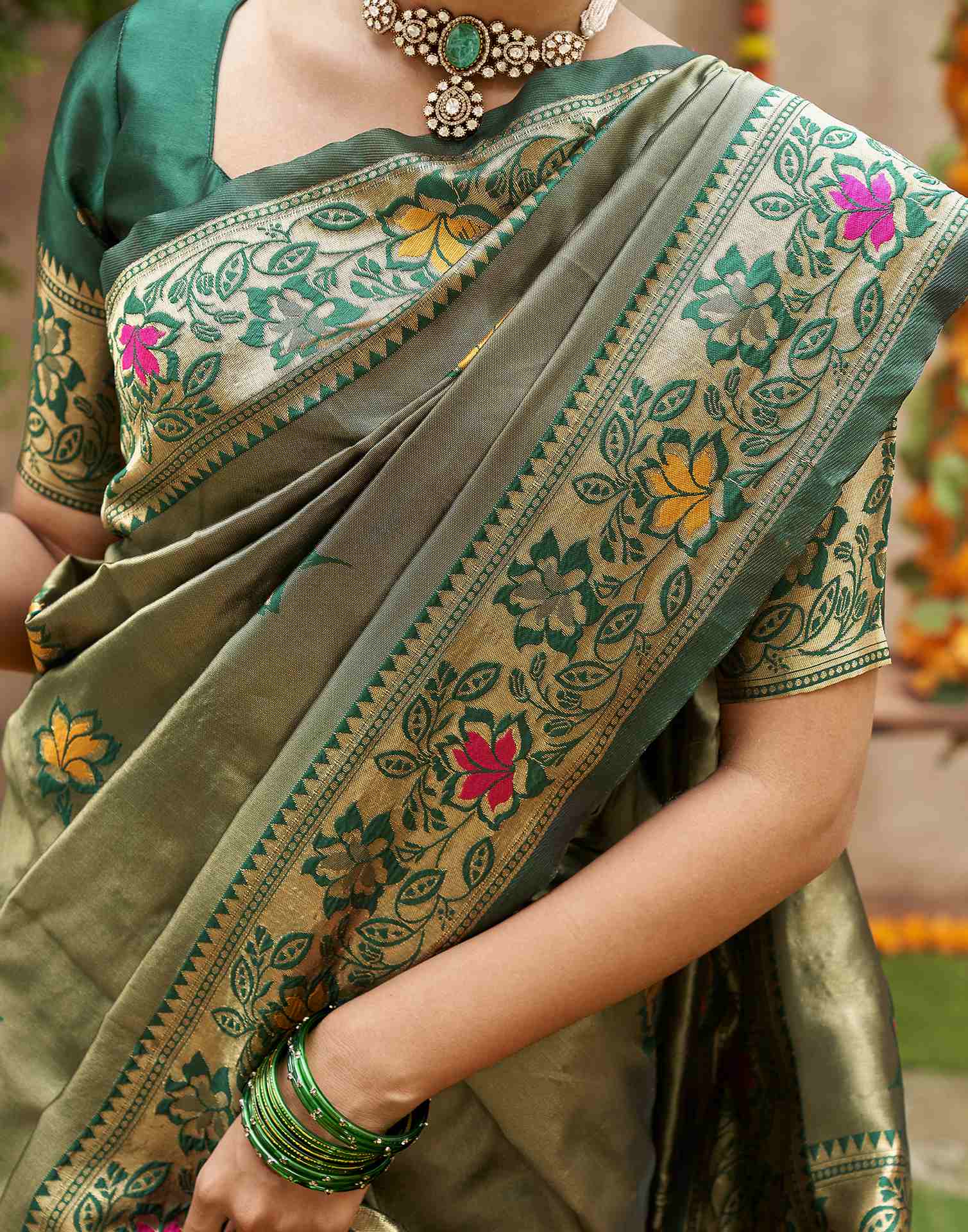 Green Silk Woven Banarasi Saree