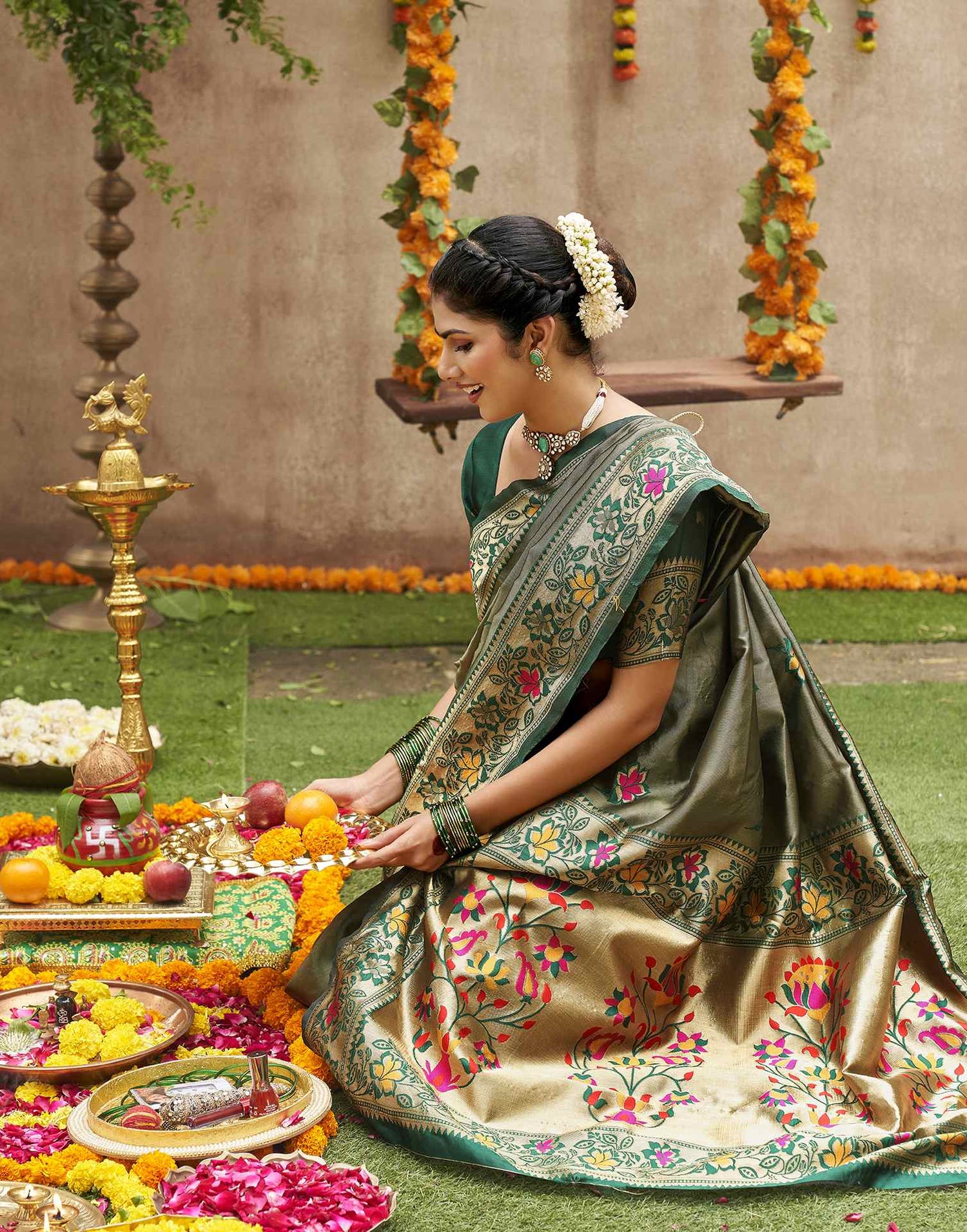 Green Silk Woven Banarasi Saree