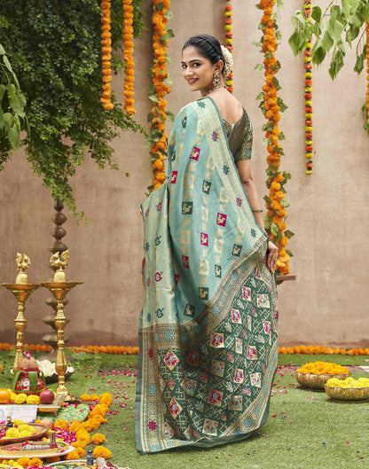 Teal Green Silk Woven Banarasi Saree