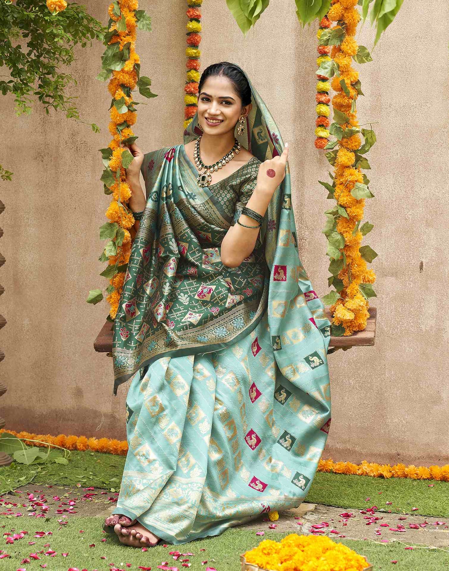 Teal Green Silk Woven Banarasi Saree
