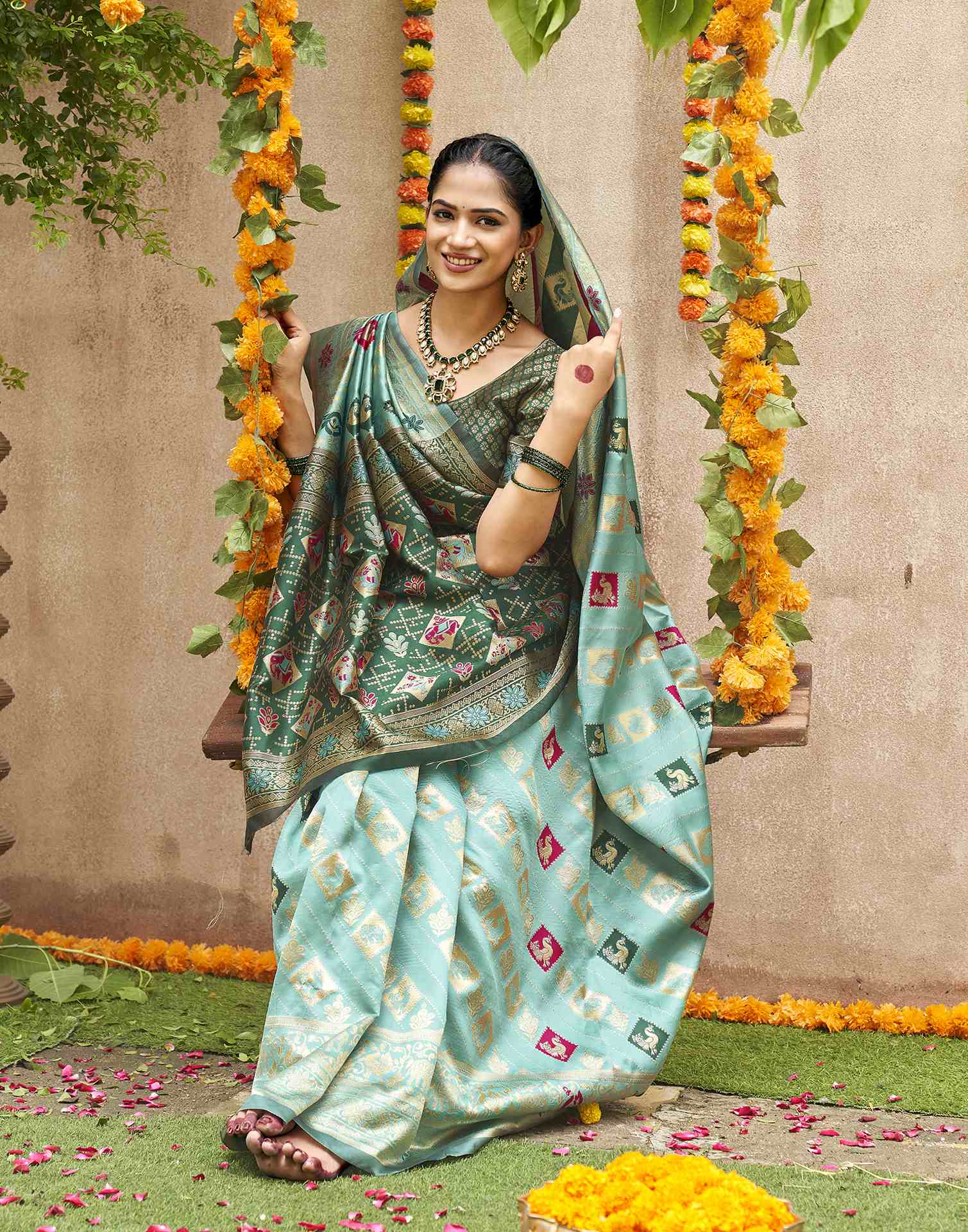 Teal Green Silk Woven Banarasi Saree