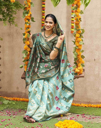 Teal Green Silk Woven Banarasi Saree