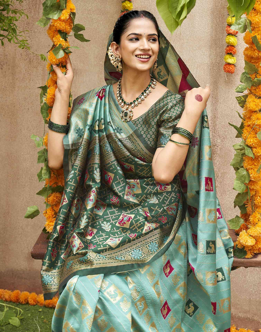 Teal Green Silk Woven Banarasi Saree