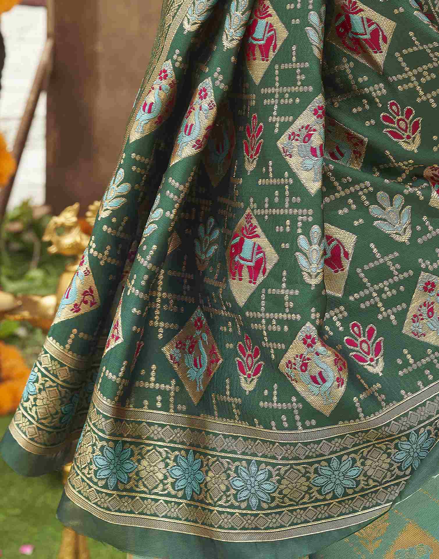 Teal Green Silk Woven Banarasi Saree