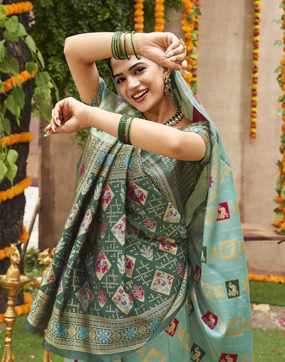 Teal Green Silk Woven Banarasi Saree